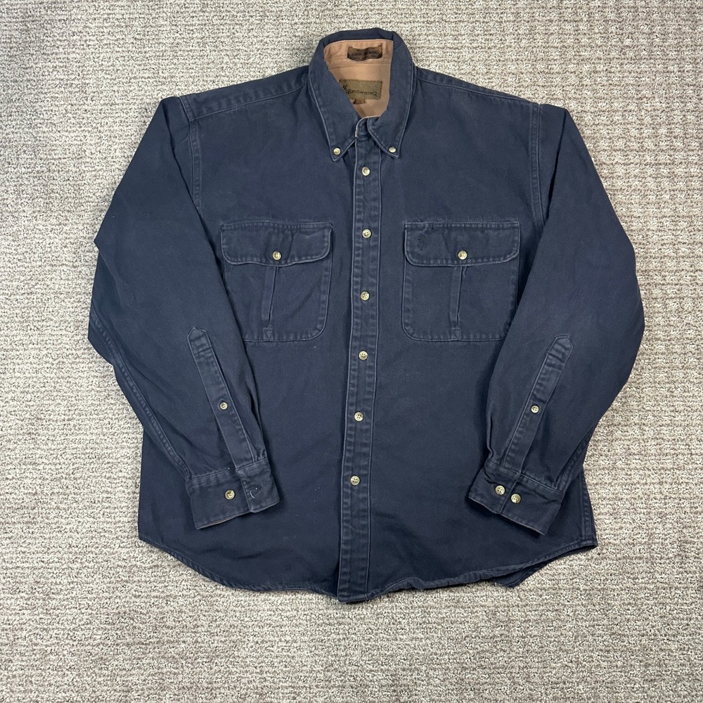 Browning Super Naturals Mens Large Navy Blue Cotton Button Down Shirt Flannel L